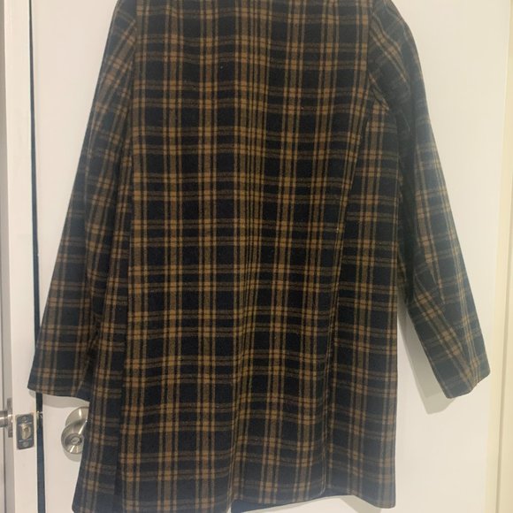 H&M Navy Blue & Yellow Wool Blend Plaid Coat - Size 6 - Picture 7 of 8